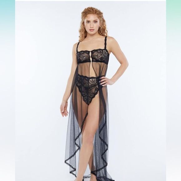 Fenty Corded Lace and Tulle Maxi Slip - Picture 2 of 7